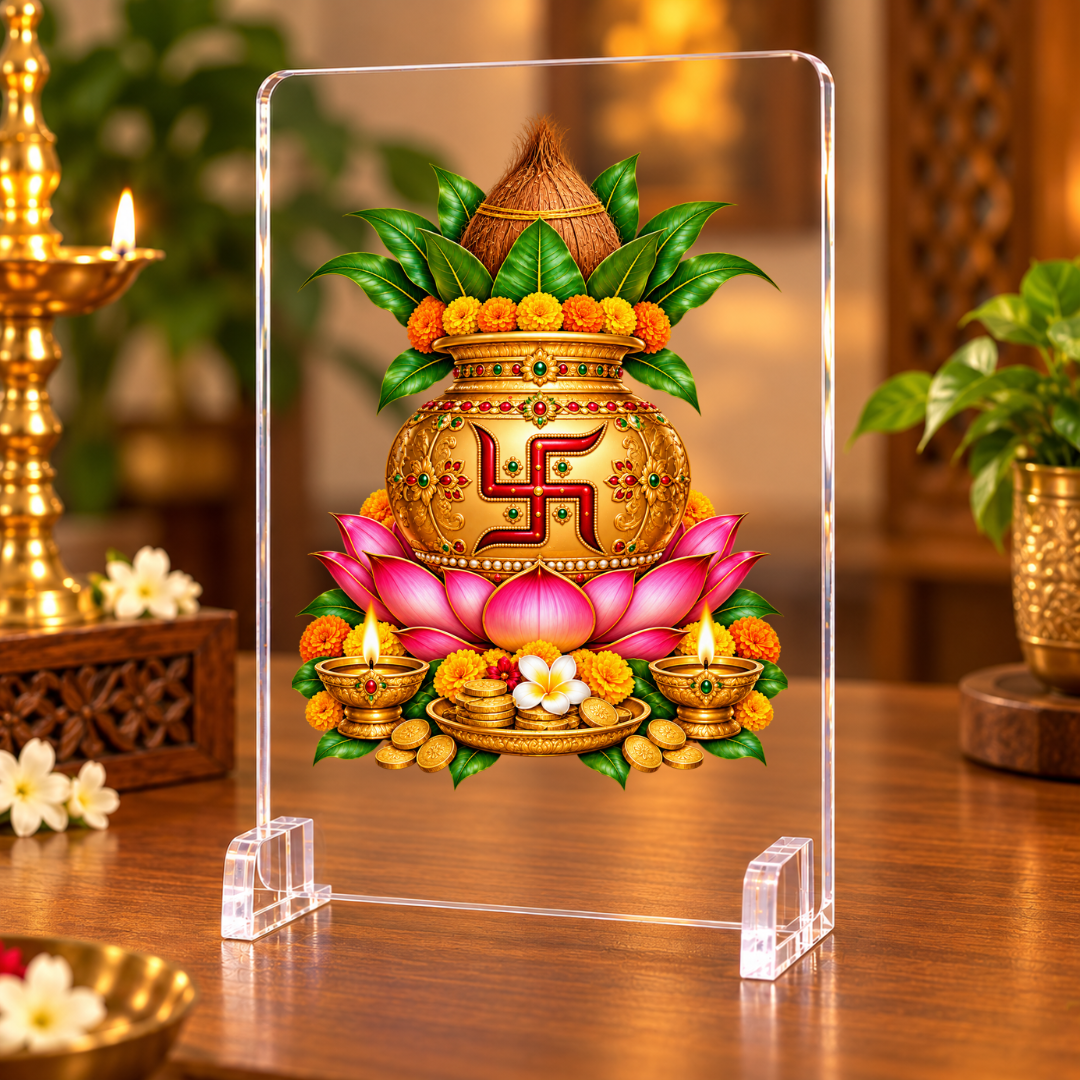 Swastik Kalash Vastu Acrylic Display Stand – Symbol of Shubh Labh, Prosperity & Auspicious Beginnings