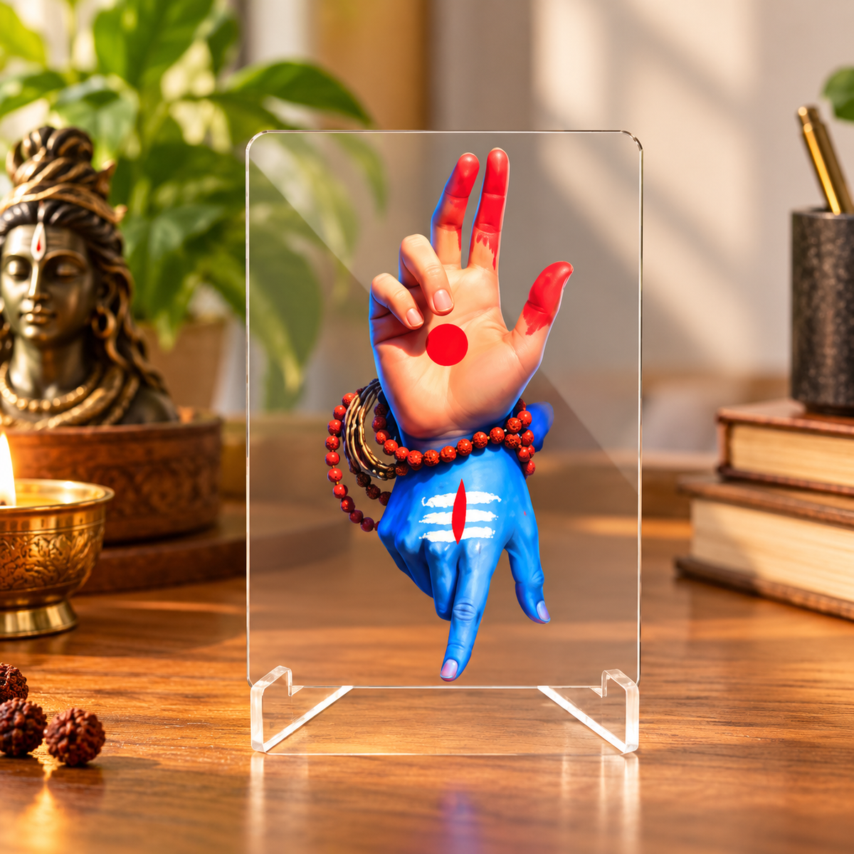 Shiv Shakti Blessings Acrylic Display Stand – Premium Spiritual Desk & Home Décor