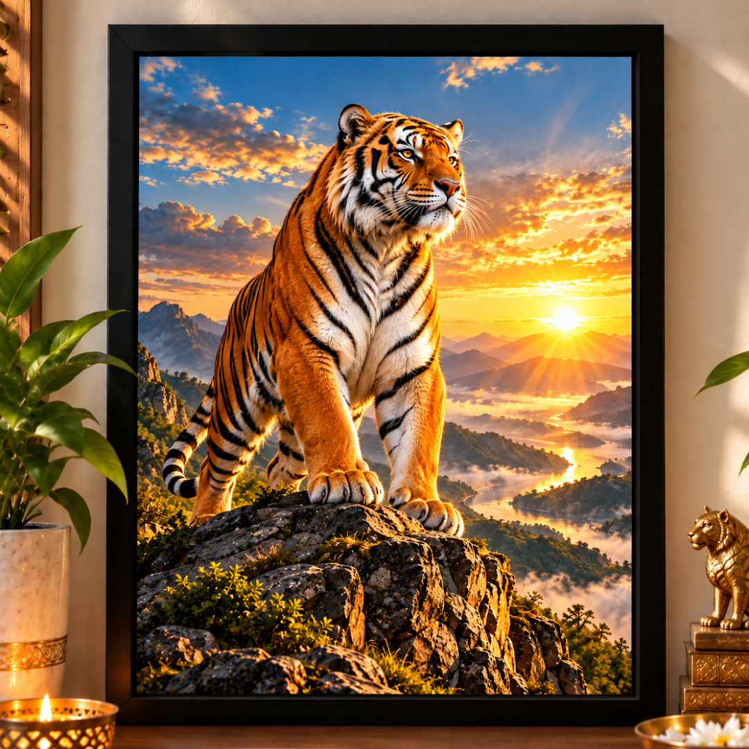 Majestic Tiger Vastu Framed Poster – Symbol of Courage, Power & Confidence