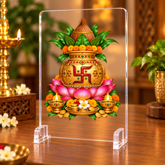 Swastik Kalash Vastu Acrylic Display Stand – Symbol of Shubh Labh, Prosperity & Auspicious Beginnings