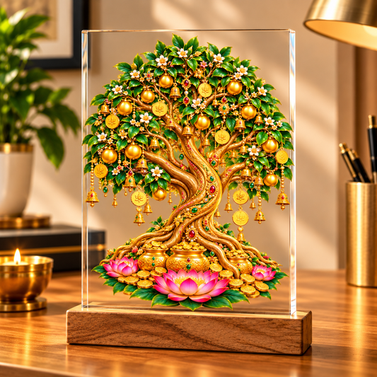 Kalpavriksha Vastu Acrylic Frame with Wooden Stand – Symbol of Growth, Prosperity & Abundance