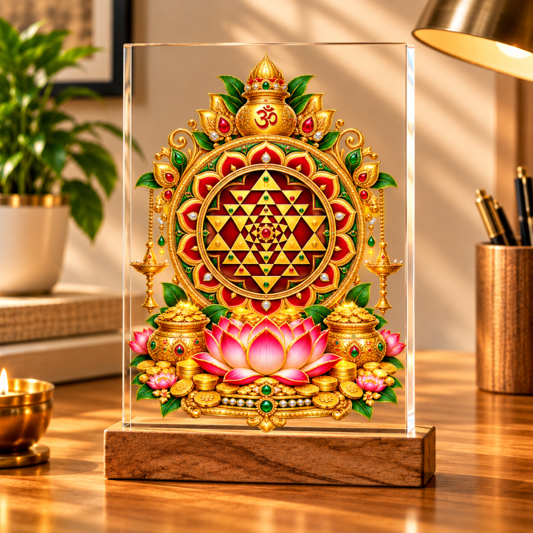 Shree Yantra Vastu Acrylic Frame with Wooden Stand – Symbol of Prosperity, Abundance & Positive Energy