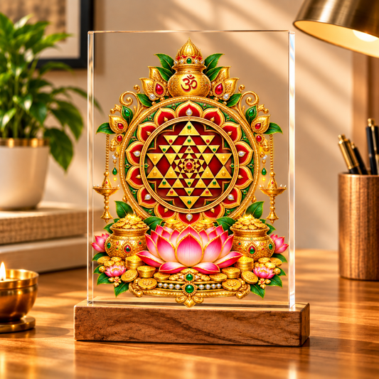 Shree Yantra Vastu Acrylic Frame with Wooden Stand – Symbol of Prosperity, Abundance & Positive Energy