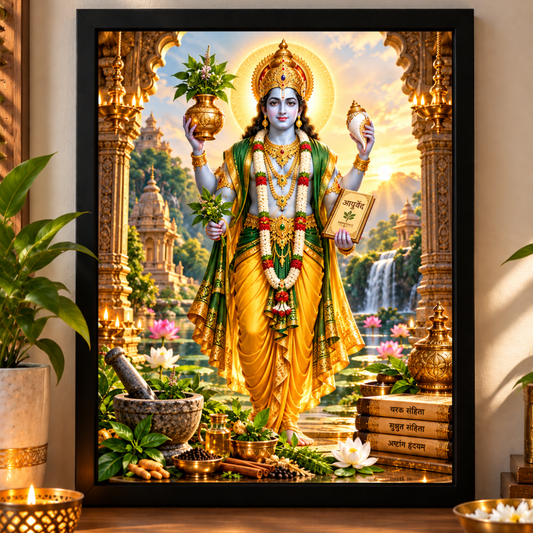 Lord Dhanvantari Vastu Framed Poster – Symbol of Health, Healing & Well-Being