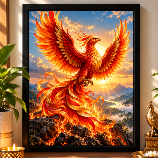 Phoenix Vastu Framed Poster – Symbol of Rebirth, Success & New Beginnings