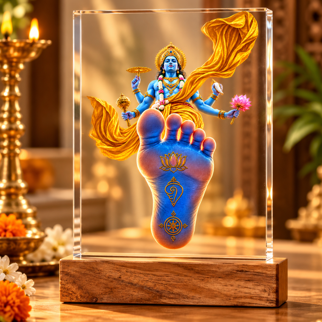 Lord Vishnu Charan Darshan Acrylic Frame With Stand – Divine Blessings, Protection & Prosperity
